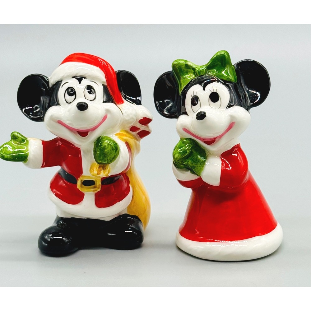 Disney Mickey Minnie Mouse Christmas Salt Pepper Shakers‎ Ceramic Japan Vintage